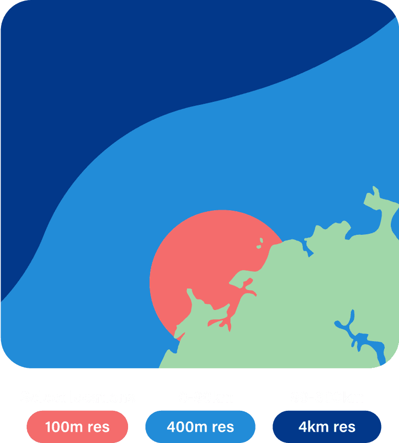 4km, 400m and 100m resolution.