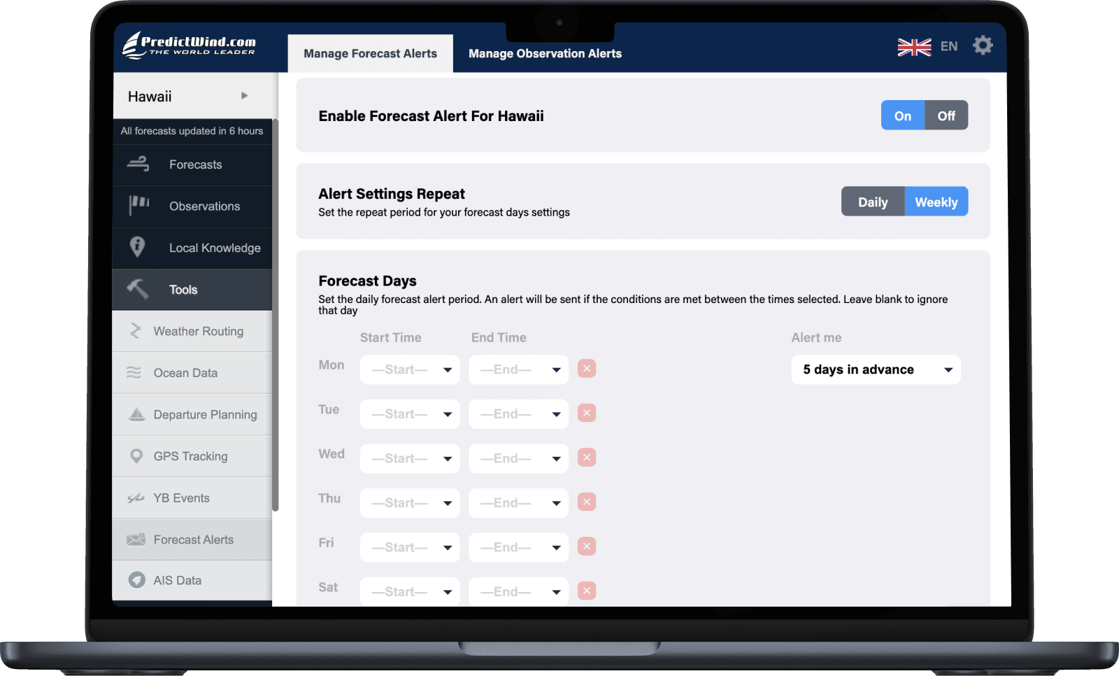 Forecast alerts on a laptop